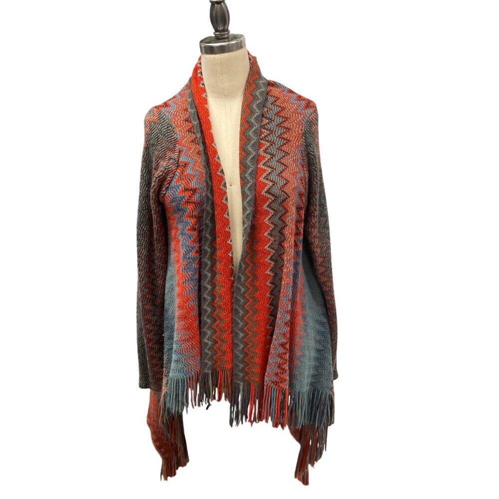 Chevron Aztec Acrylic‎ Cardigan With Fringe Multicolor By Maurices Size 2